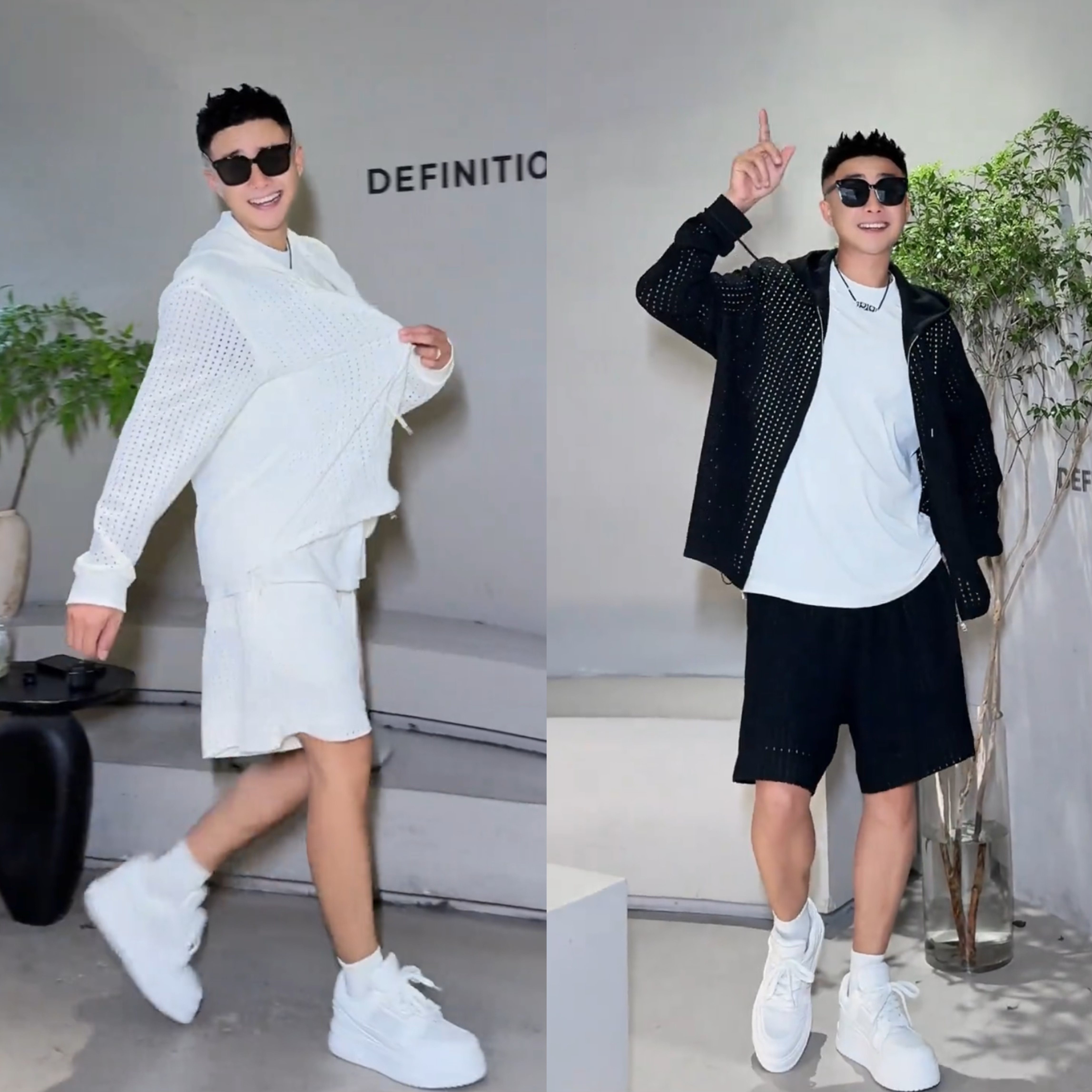 夏季男士镂空连帽开衫短裤套装