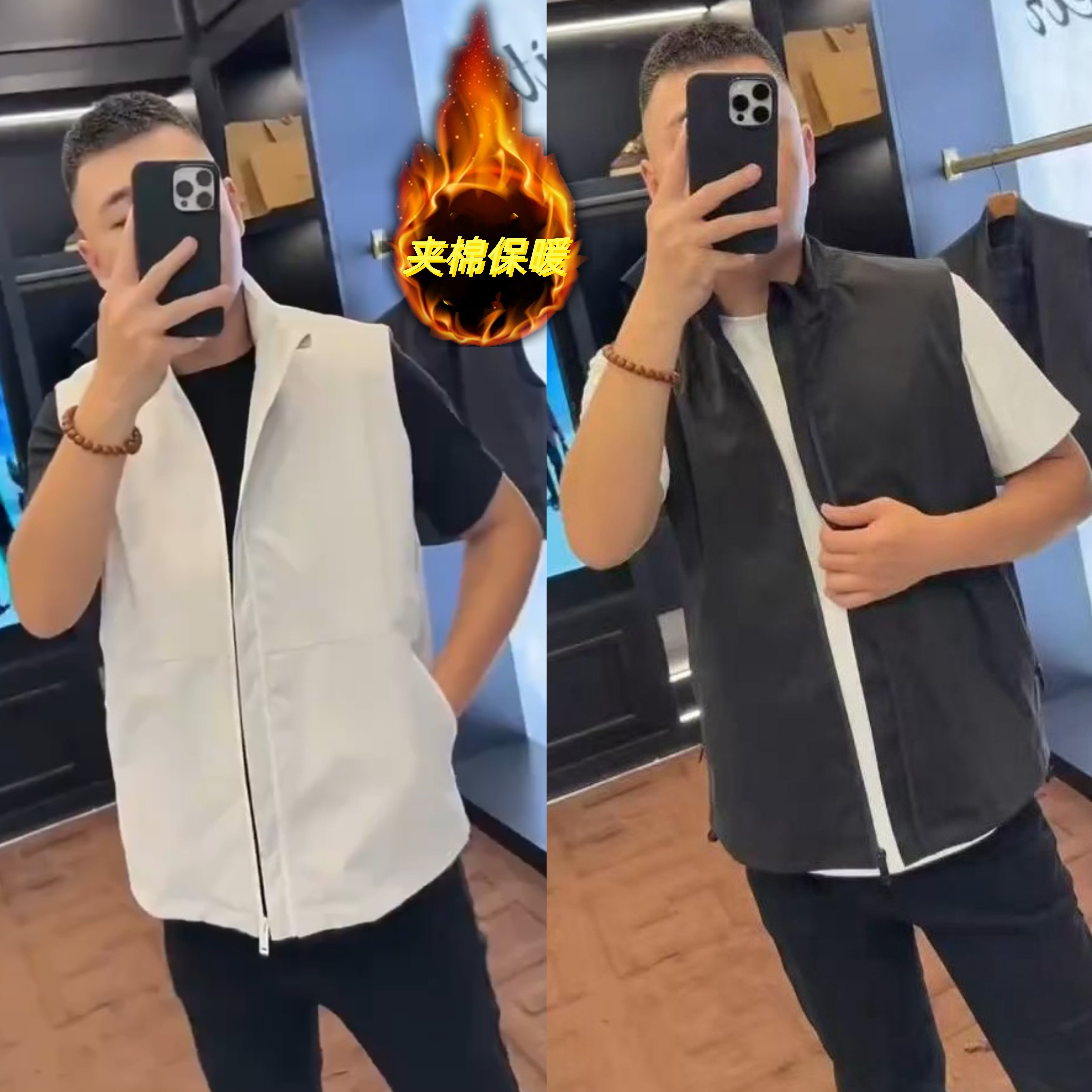 秋冬新款轻奢高档夹棉保暖立领马甲男士时尚痞帅修身百搭坎肩外套