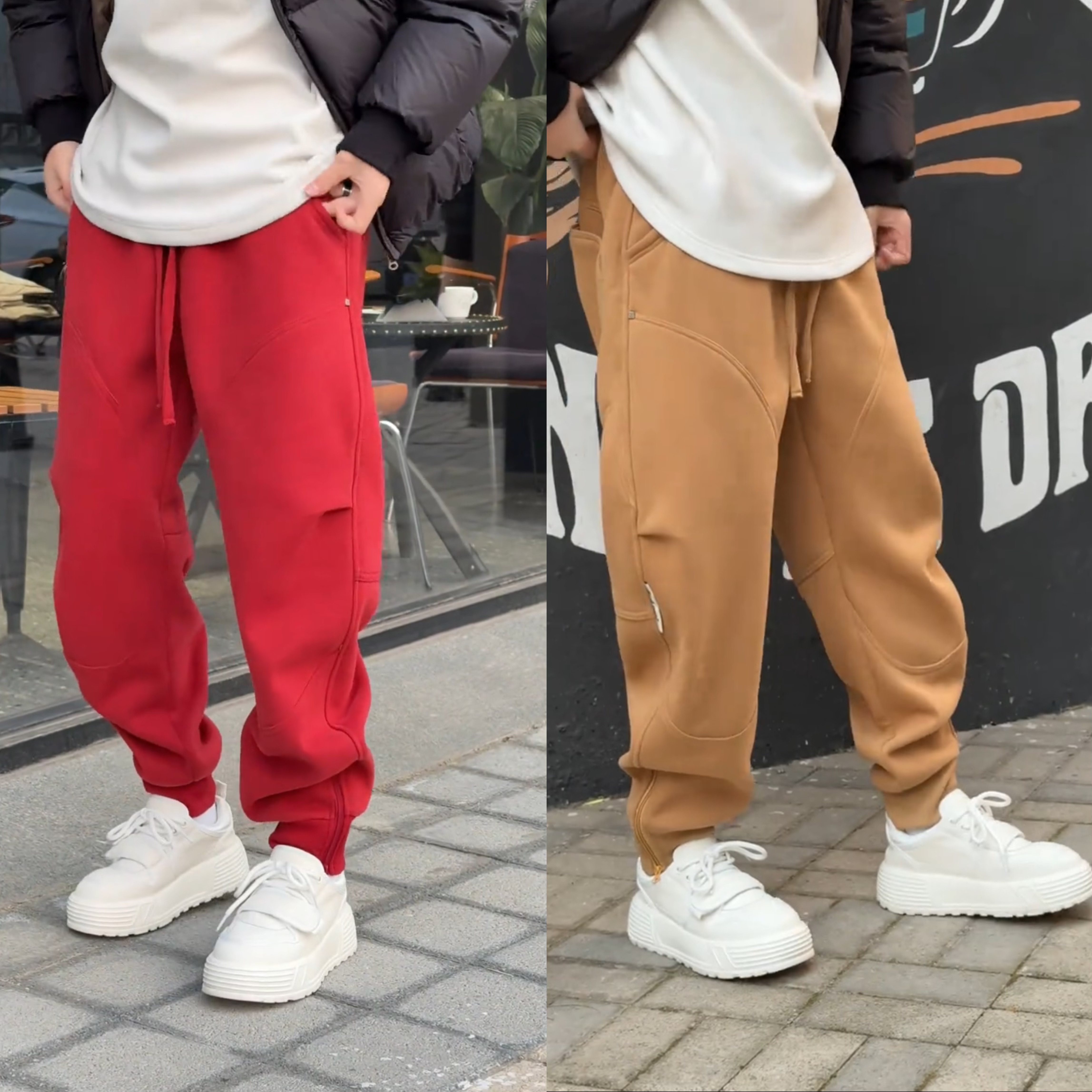 秋冬新款加绒保暖痞帅束脚休闲卫裤男士宽松小脚百搭拉链运动长裤