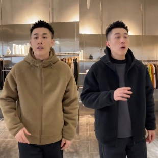 秋冬季 保暖拉链卫衣 简约高档双面摇粒绒连帽外套男百搭加厚情侣款