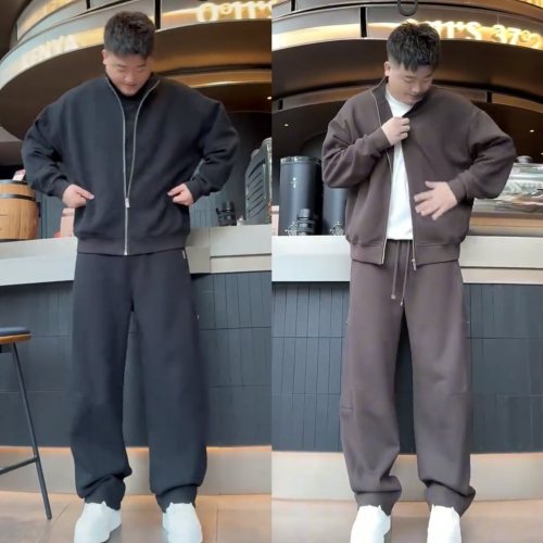 秋季新款纯色美式运动休闲套装