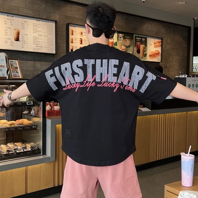 夏季新款潮牌字母圆领蝙蝠袖短袖