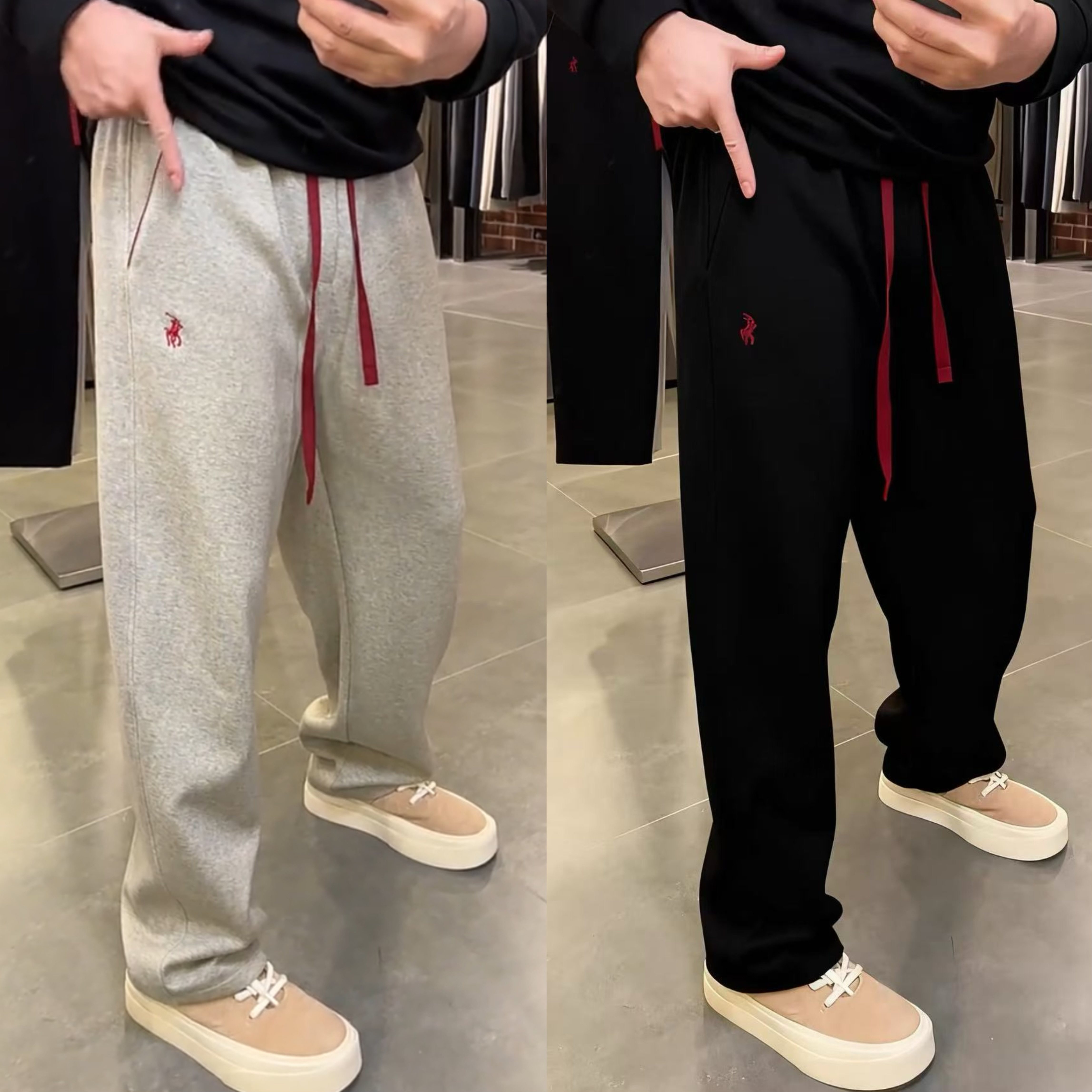 秋冬加厚战马刺绣直筒休闲裤卫裤