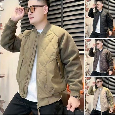 冬季新款棒球领拼接棉服外套男士简约宽松百搭休闲加厚保暖棉外套