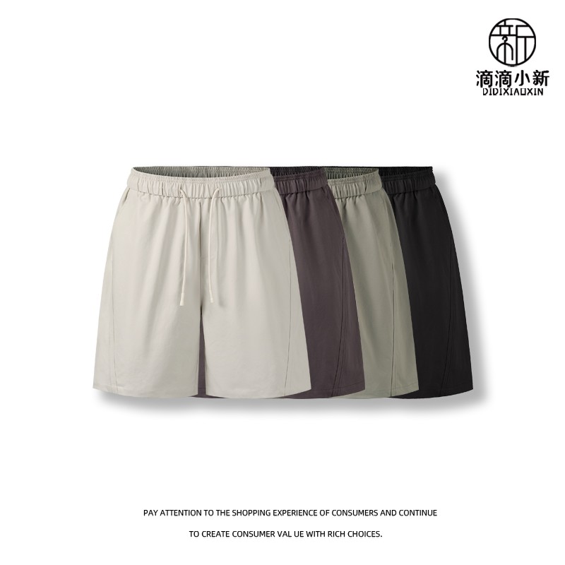 夏季立体裁剪纯色直筒松紧腰休闲短裤男士百搭宽松简约速干五分裤