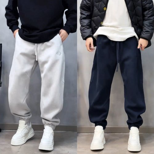 秋冬季加绒加厚弯刀刺绣休闲卫裤男士时尚潮流百搭运动束脚休闲裤