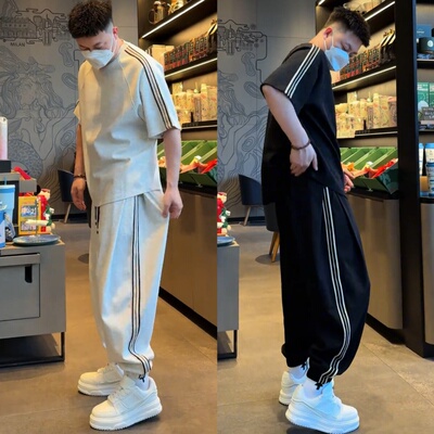 春夏新款潮牌哈伦运动休闲套装男