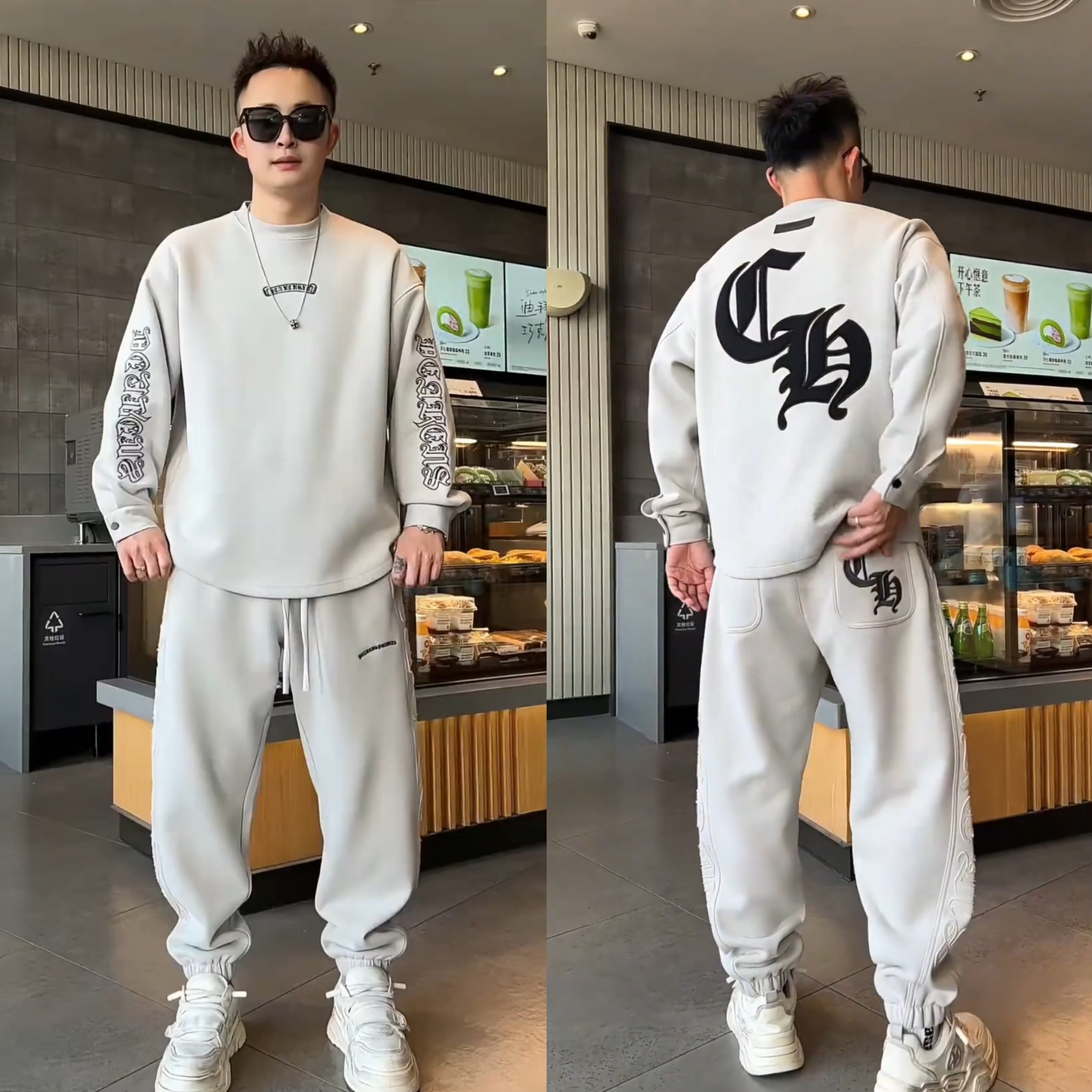 冬季潮牌运动休闲加绒套装男士潮流字母刺绣卫衣束脚休闲裤两件套,男装,休闲运动套装,淘宝优惠券,粉丝福利购,淘宝优惠卷