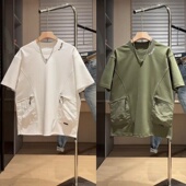 宽松高级百搭休闲半袖 2025夏季 男时尚 刺绣圆领短袖 T恤 潮牌口袋款