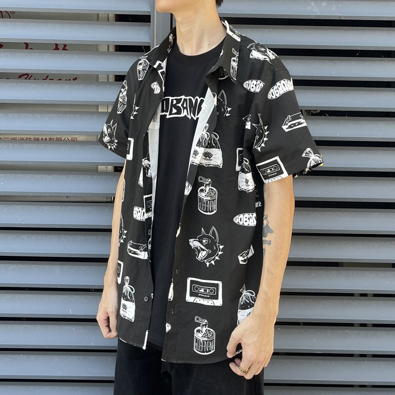 滑板满印花衬衫短袖 宽松 纯棉 满身印 情侣 美式街头 BMX 冲浪