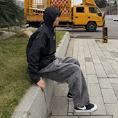 水洗灰 嘻哈街舞 宽松 街头 滑板牛仔长裤 情侣 美式 复古机车 BMX