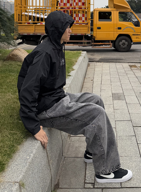 滑板牛仔长裤 水洗灰 宽松 美式街头 复古机车 情侣 嘻哈街舞 BMX