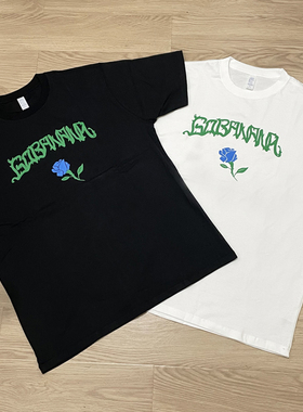 原创滑板短袖 纯棉圆领T恤 玫瑰 美式街头 嘻哈 情侣 BMX 冲浪