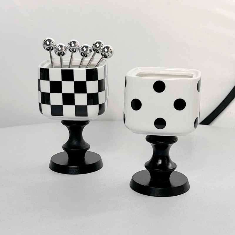 复古法式棋盘赫本风水果签套装甜品叉子收纳罐经典高脚蛋糕叉成套,餐饮具,水果叉/水果签,淘宝优惠券,粉丝福利购,淘宝优惠卷