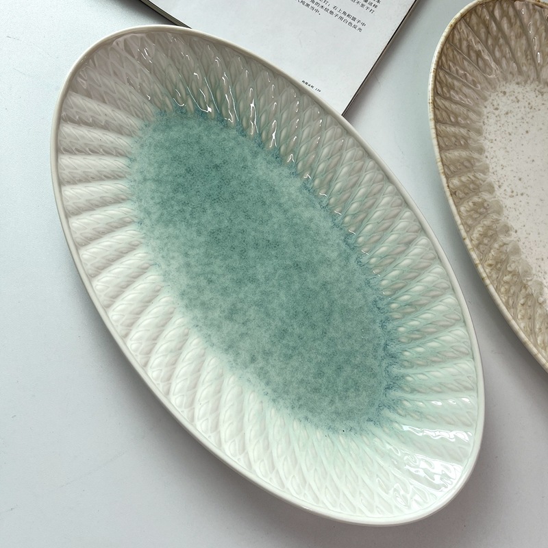 創(chuàng)意個(gè)性魚盤家用蒸魚盤子高級(jí)感酒店餐具窯變橢圓形家用長(zhǎng)條盤子