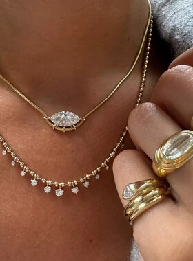 出口余轻奢金色水滴吊坠女盒子链锁骨链ins choker 项链