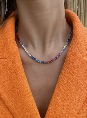 出口余小众多爪多巴胺简约ins超闪彩色锆石女桃心爱心项链