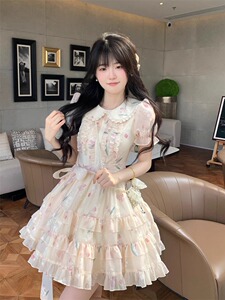 甜美少女初恋系小个子收腰显瘦娃娃领高端精致超好看夏日型连衣裙