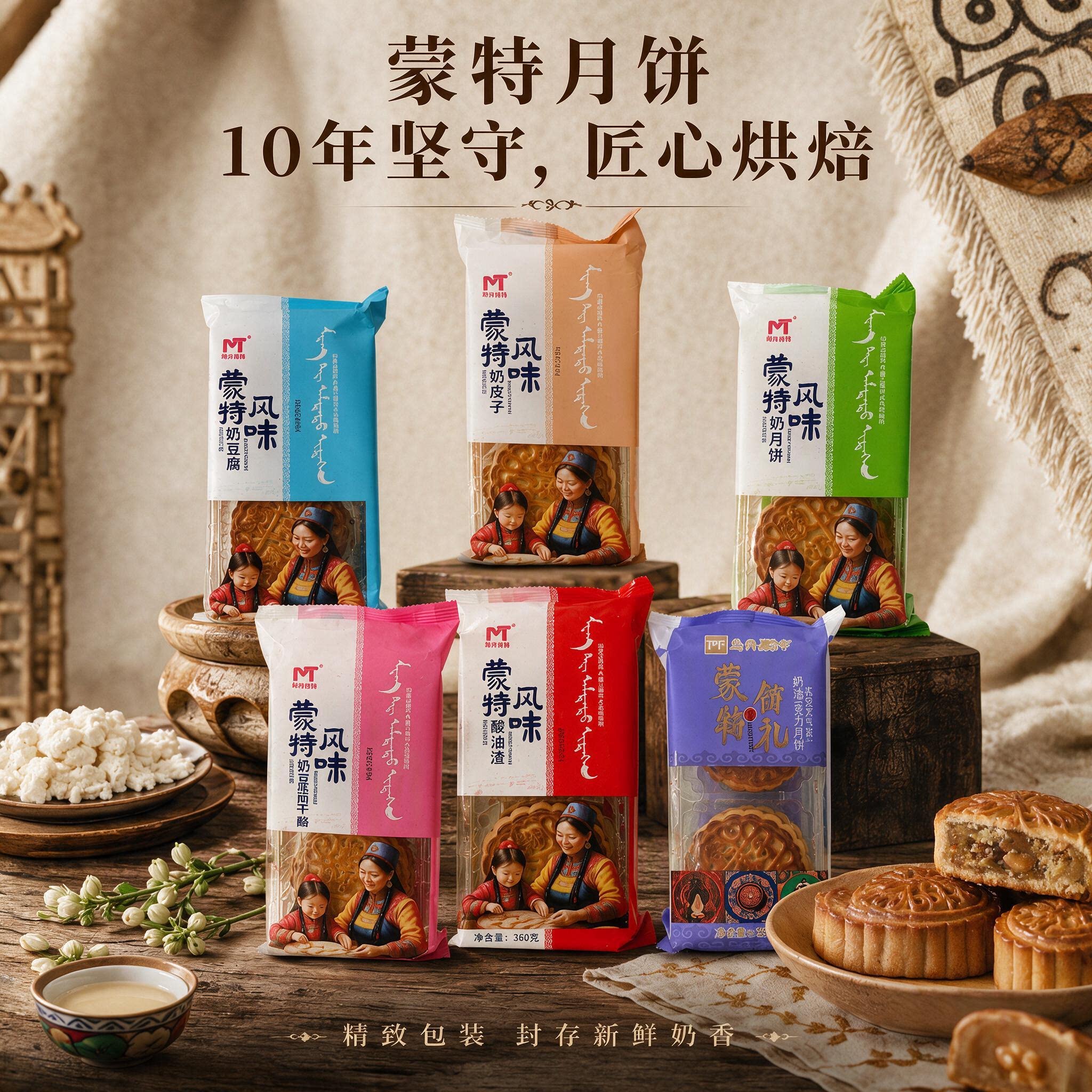 蒙特月饼内蒙古奶皮子芝士奶酪奶豆腐月饼 手工月饼中秋袋装4块装
