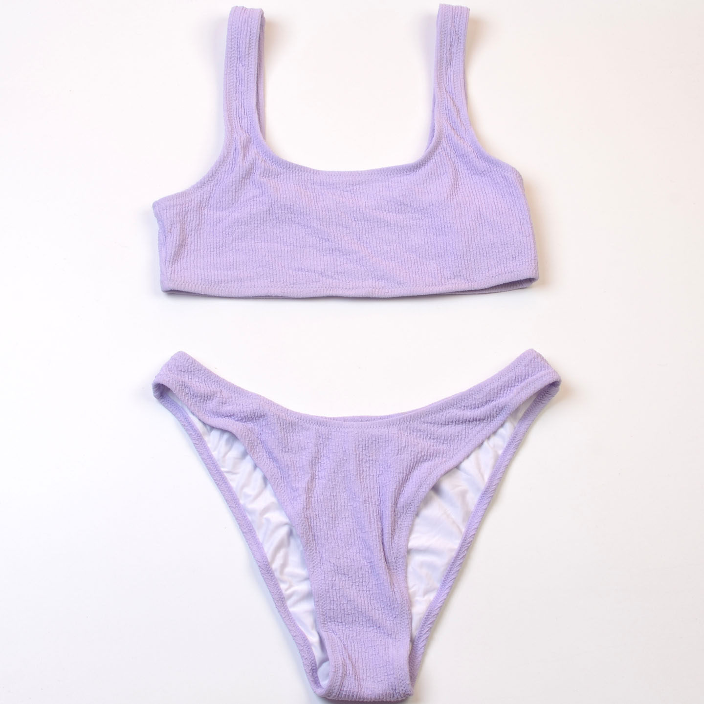 新款美国品牌海边沙滩度假多巴胺比基尼纯色分体泳衣bikini泳装女