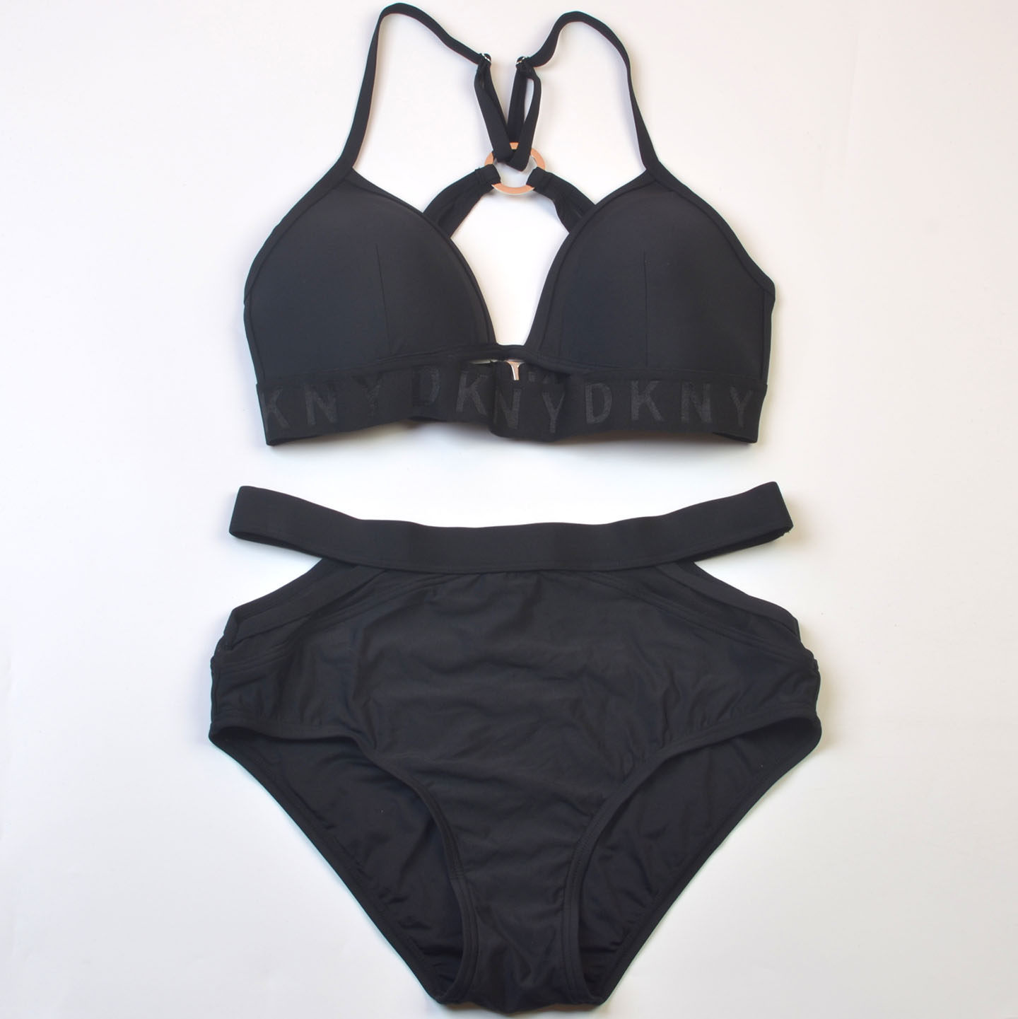 美国品牌D**Y度假黑色性感显瘦分体泳衣套装时尚温泉泳装女带胸垫