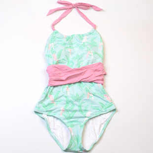 美国品牌度假纯色性感印花连体泳衣时尚 带胸垫 温泉度假泳装