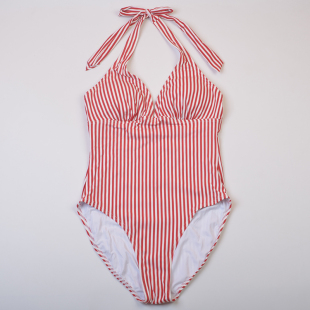美国品牌ESP 带胸垫 海边度假聚拢条纹简约露背外贸连体泳衣女泳装