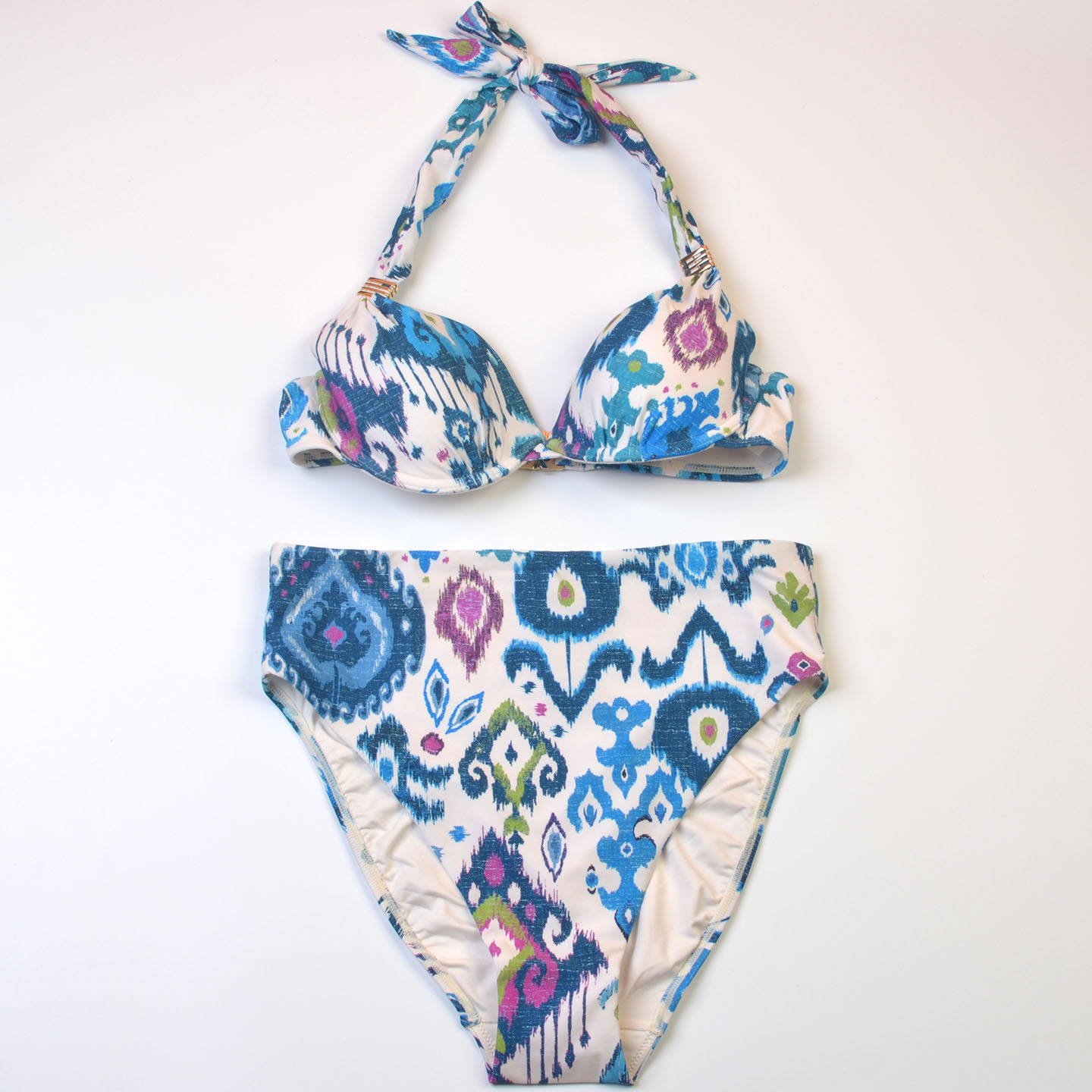 英国N**T品牌海边沙滩性感挂脖比基尼时尚bikini大码泳装女带钢圈