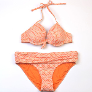 英国MINT**品牌海边沙滩印花性感挂脖比基尼时尚聚拢泳装女带钢圈