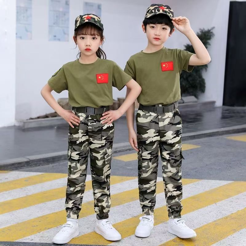 儿童迷彩服套装夏令营小学生军训服军装校服短袖班服幼儿园演出服
