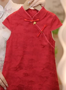 女童旗袍夏季薄款小女孩宝宝演出服儿童中国风改良红色宴会礼服裙