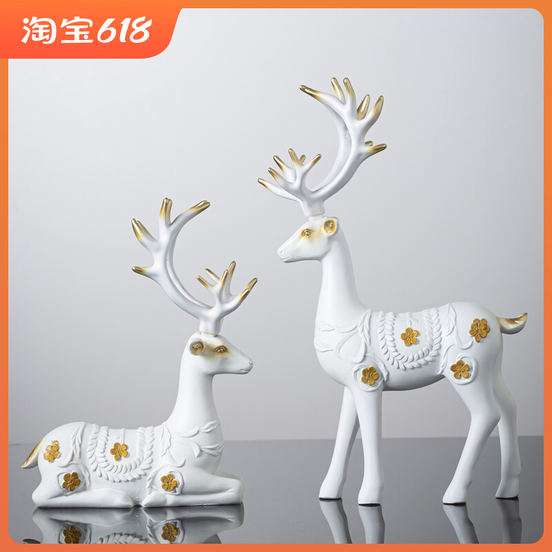 创意轻奢招财麋鹿摆件装饰品家居客厅电视柜酒柜小摆设办公室桌面