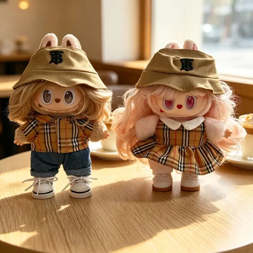 仅衣服】盲盒复古理发店拉布布衣服TB棕格套装17CM挂件LABUBU着替