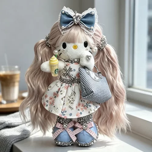 新款hellokitty小挂件毛绒公仔双马尾假发长腿kt挂件女生包包挂件