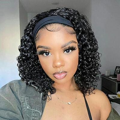 Women Ice Silk Headband Short Kinky Afro Wig冰丝小卷假发