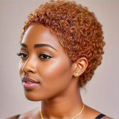 热销短款6inch curly pixie wig human hair卷发真人发机制发套