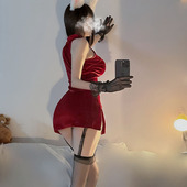 丝绒包臀连衣裙高开叉显瘦无袖 红色黑色旗袍短裙中国风高腰A字裙