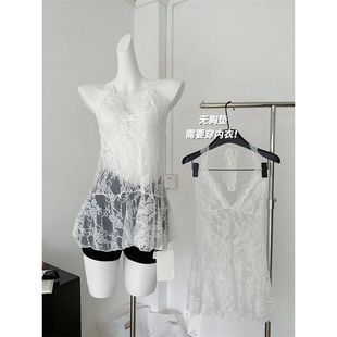 复古蕾丝拼接挂脖系带打底背心百搭连衣裙女 网红爆款 叠穿神器