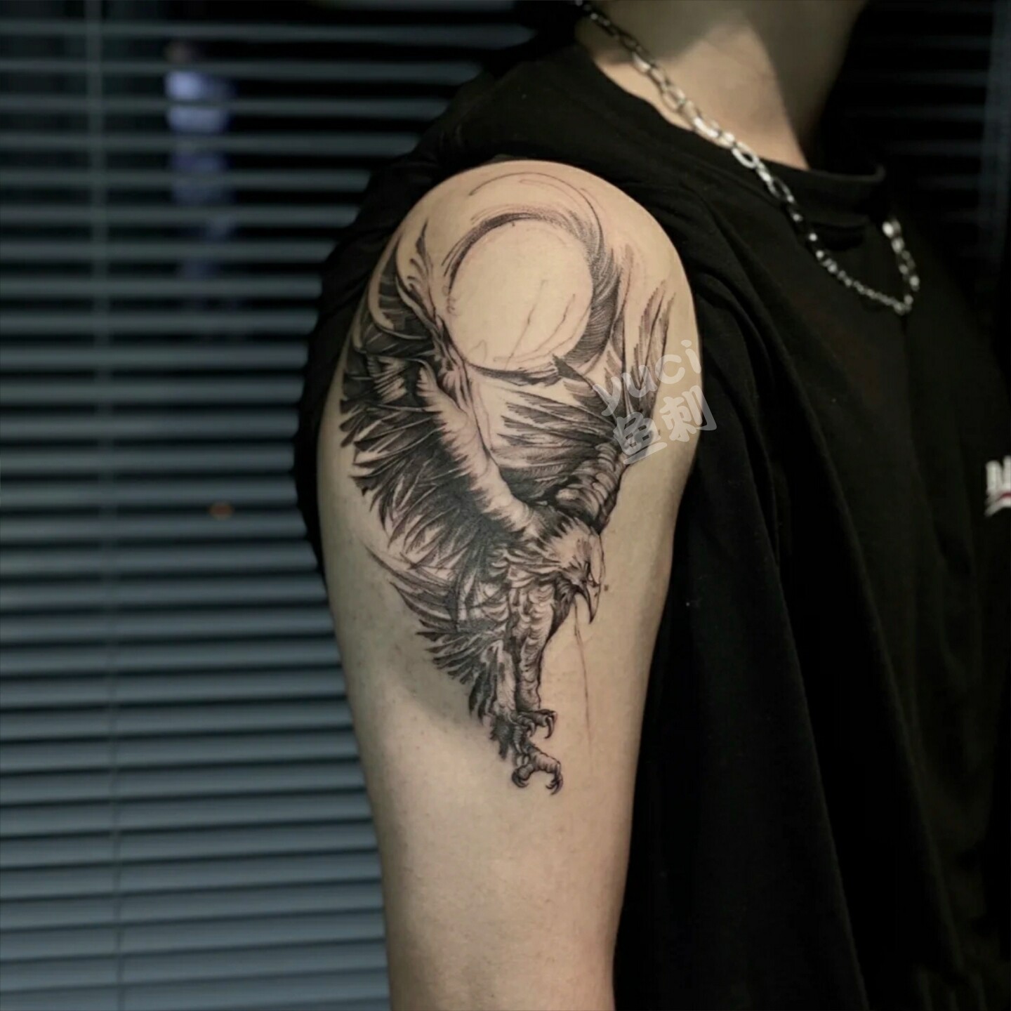 果汁草本半永久不反光花臂暗黑老鹰(两张)男女防水持久纹身贴