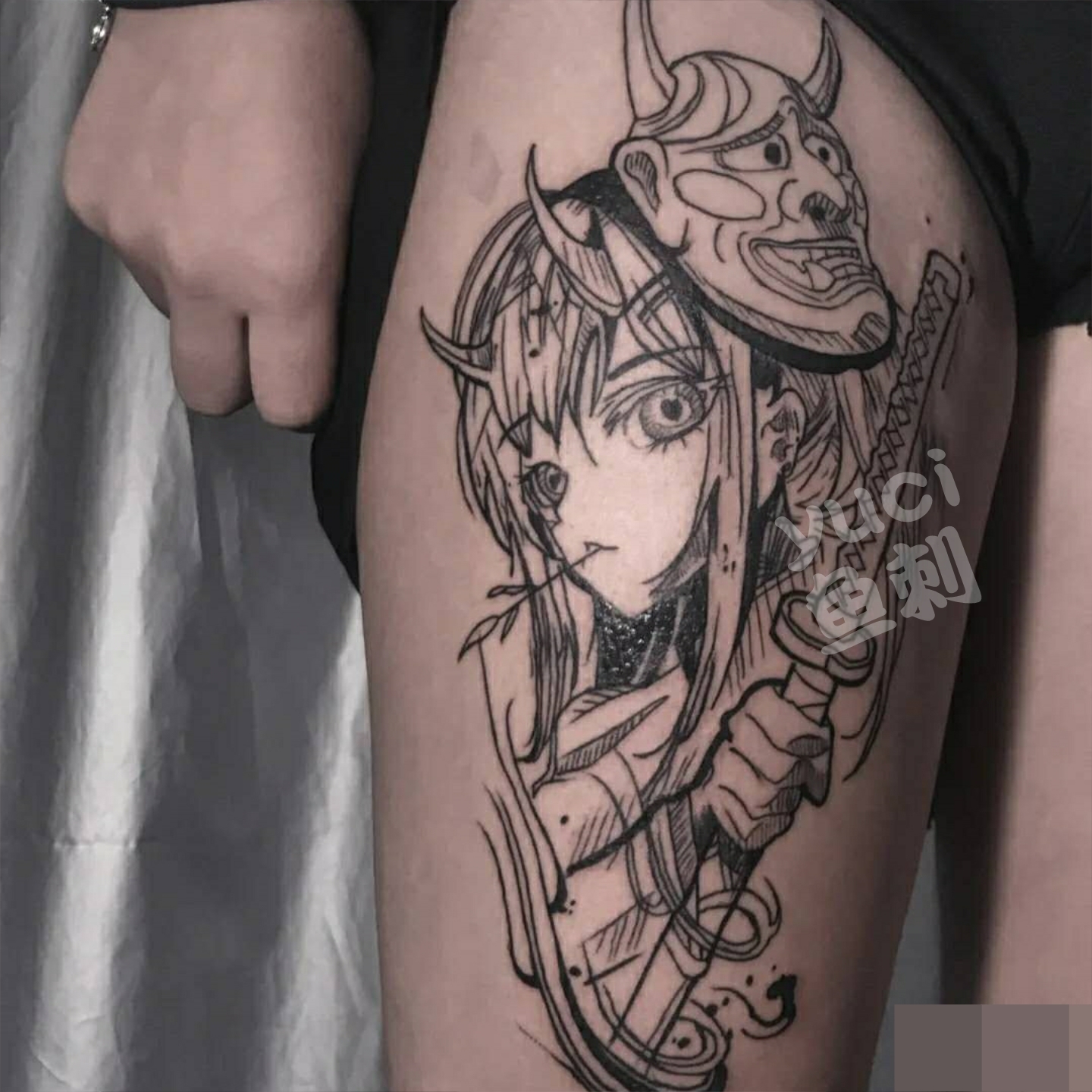果汁草本纹身贴艺伎日式浮世绘男女（两张）防水持久不反光半永久