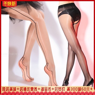 透明脚底古巴跟腿后背虾线比基尼开裆珠光油亮连裤袜性感空档丝袜