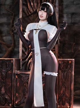 爱的救赎~修女cos服性感紧身连体衣纯欲风制服套装暗黑万圣节服装
