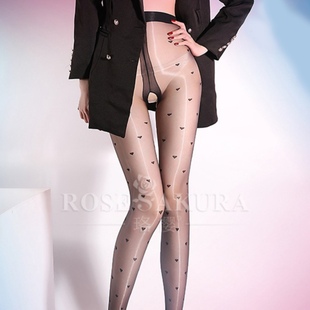 Secret性感爱心油亮丝袜极光袜开档薄款 袜 长筒袜波点诱惑黑丝连裤