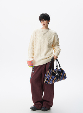 潮牌高级感麻花针织衫毛衣男女冬美式oversize休闲慵懒风内搭上衣