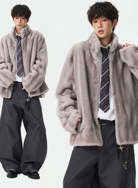 GDWE韩系水貂毛韩信皮草男女同款立领重磅保暖短裤大衣外套复古