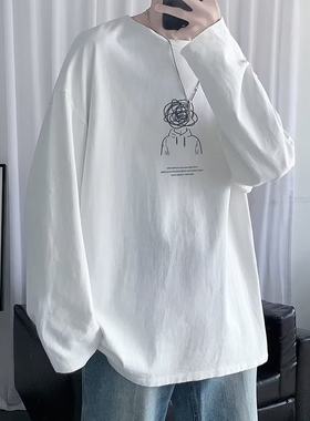 重磅白色长袖t恤男潮牌