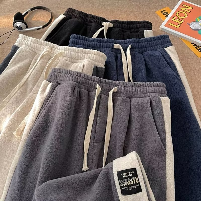 加绒裤子男款冬季宽松潮牌束脚裤