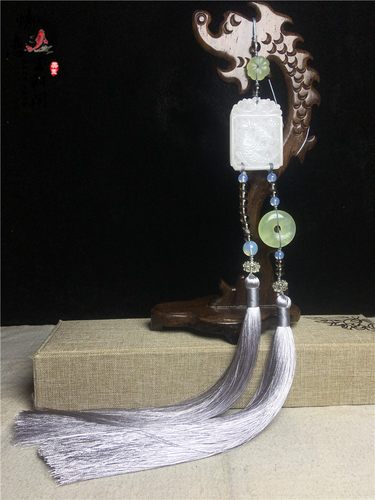 原创手工白玉鲤鱼闹莲玉佩流苏穗子古风汉服古装腰佩腰挂压襟禁步