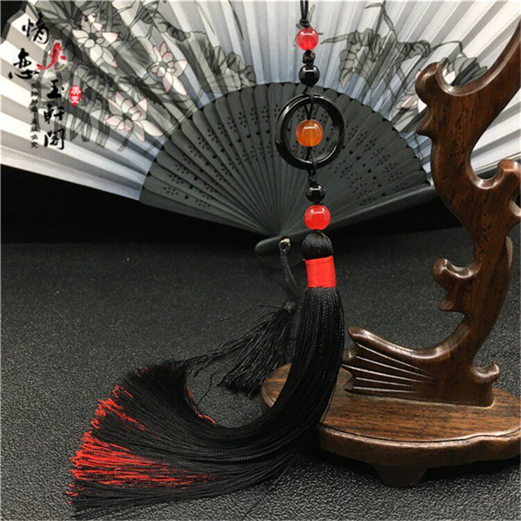 中国风双色流苏汉服旗袍压襟扣黑玛瑙挂件古风配饰禁步宫绦萧坠