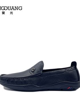 菱光男鞋2023春季新款黑色圆头软底一脚蹬皮鞋休闲单鞋A233N0221